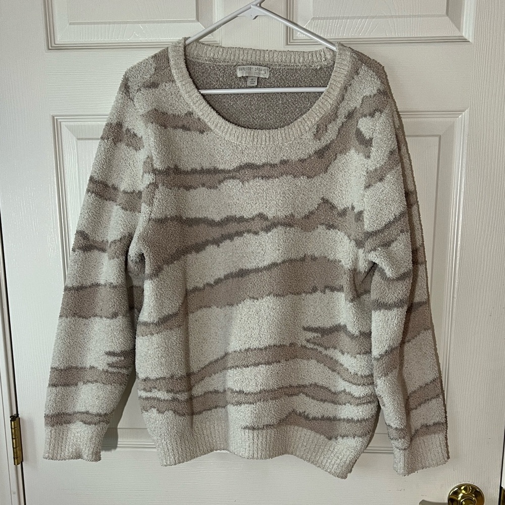 Barefoot Dreams‎ Cozy “Tiger” Striped Sweater Cream & Tan, Sz XL